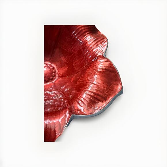 Julia Knight Pomegranite Lily Enamel Aluminum Lily Signed Bowl 8 Inches - Picture 3 of 7